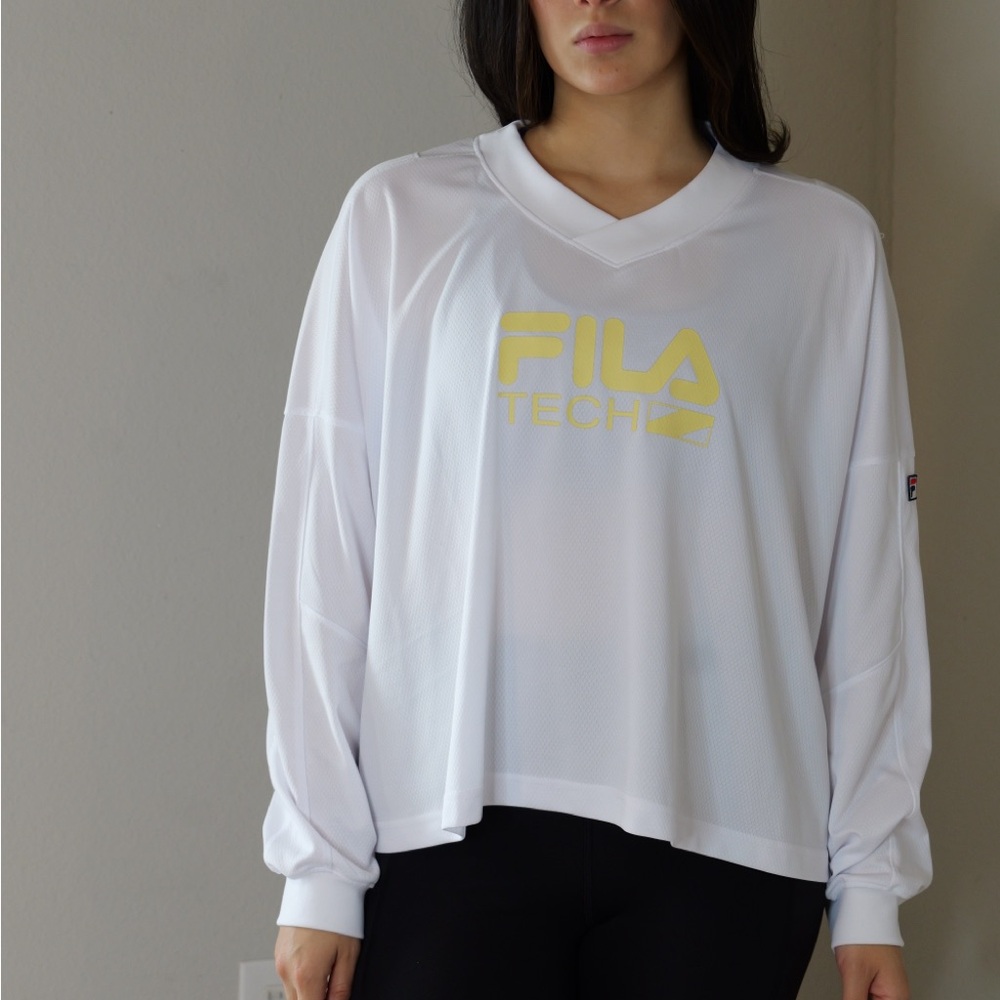 FILA x Hailey Bieber Tech White Mesh V-Neck Long Sleeve Shirt